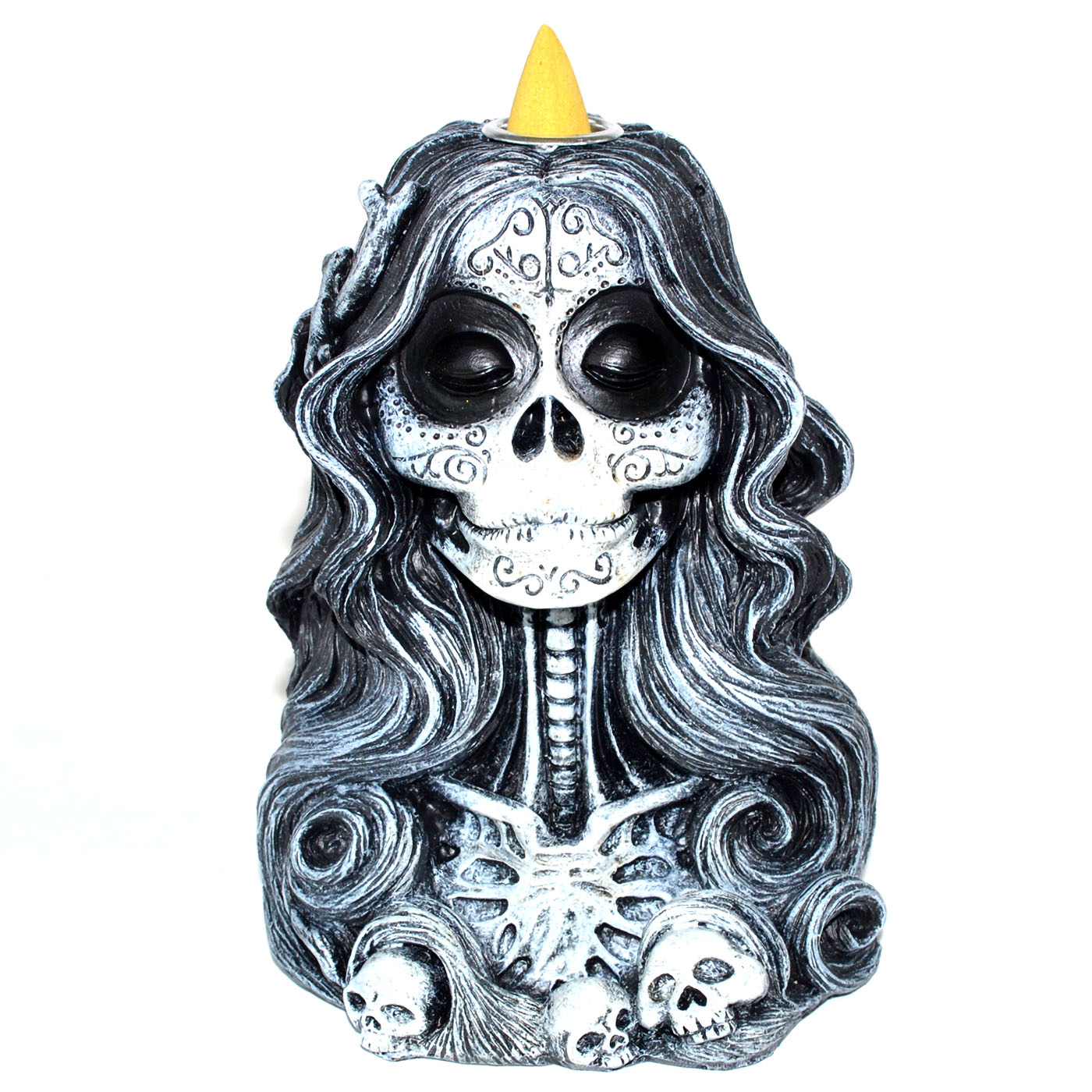 6" Santa Muerte back flow incense burner