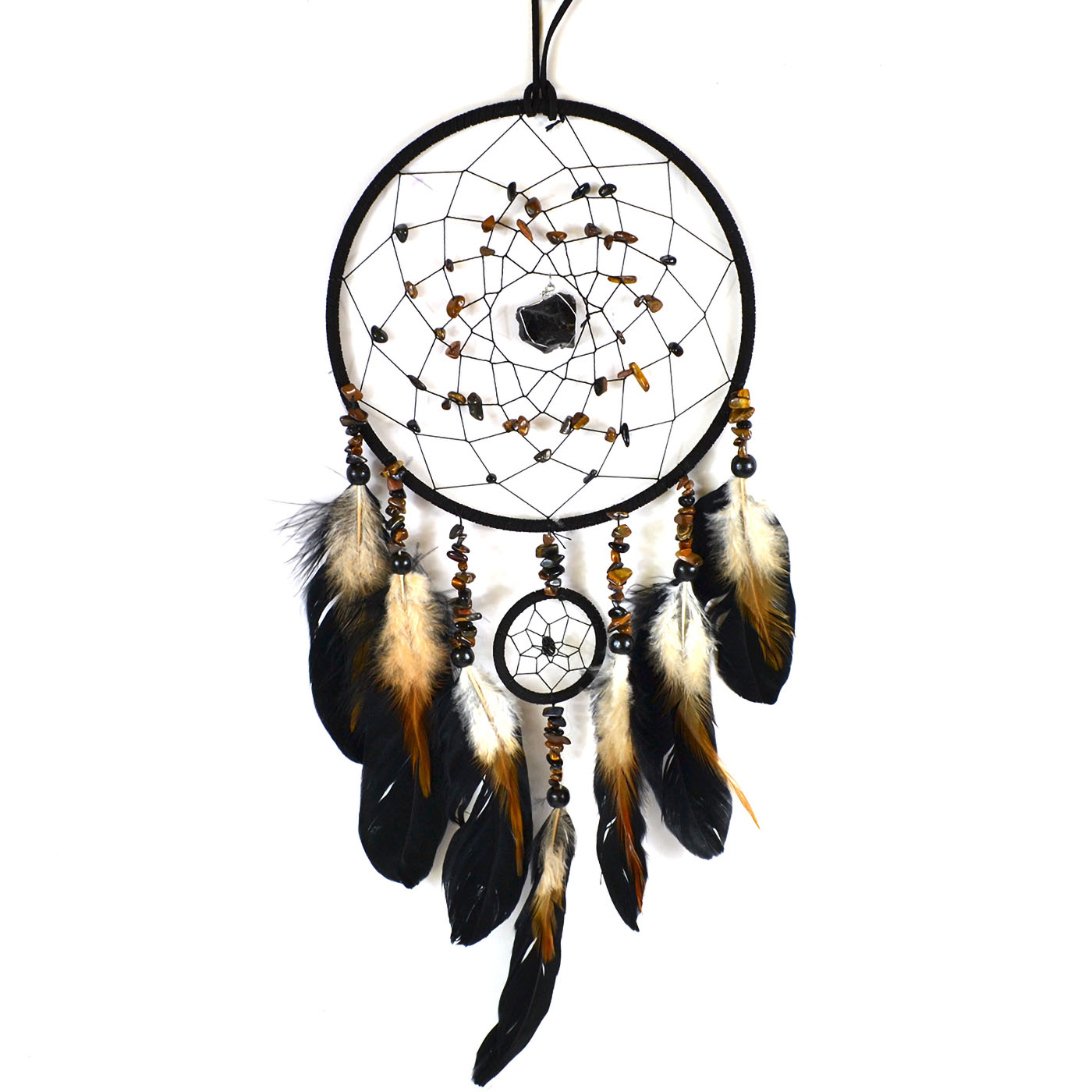 6 3/4" x 22" Black Obsidian & Tiger Eye dream catcher
