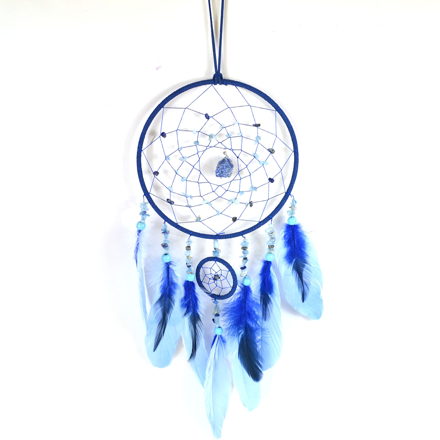 6 3/4" x 22" Lapis & Aquamarine dreamcatcher